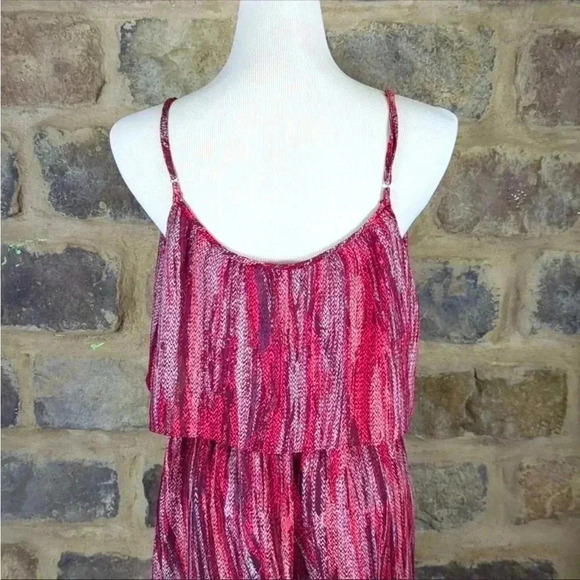WAYF Raspberry 🌺 Spaghetti Strap Layered Print Size Small Midi Dress - Picture 6 of 9